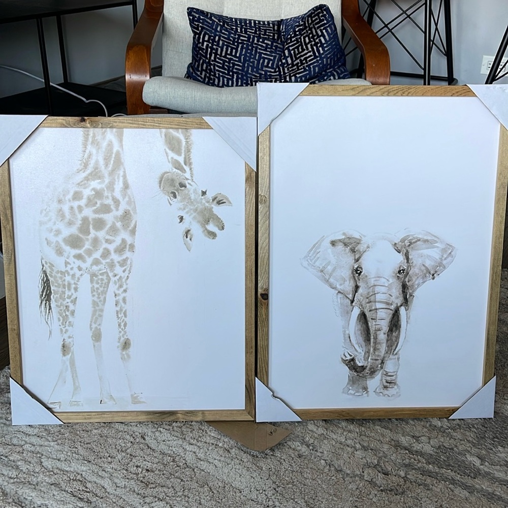 Giraffe and elephant wall art